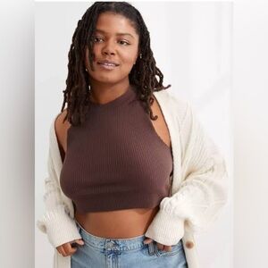 Aerie Brown Ribbed High Neck Tank Top